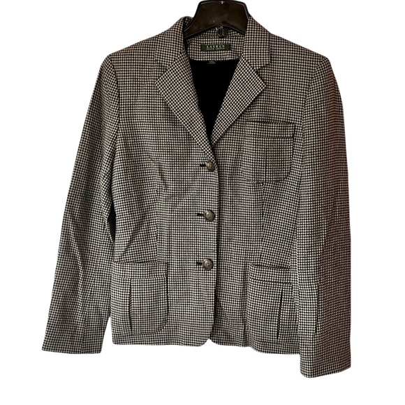 Lauren Ralph Lauren Wool Houndstooth Beautiful Blazer Coat Jacket Like New 8 - Picture 1 of 4